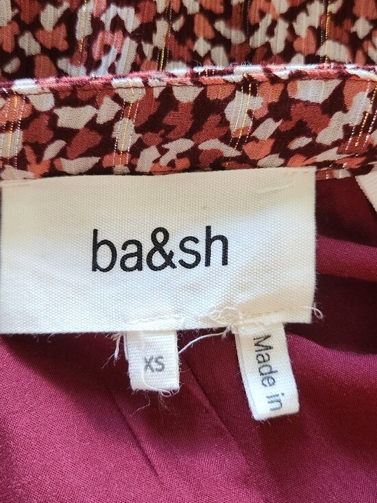 Ba&sh Robe Kama in Bordoax silk/viscose a-line textured flowy Dress Sz 2 - Picture 12 of 16